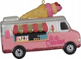 Karácsonyfadísz üveg Autós Fülke fagylalttal rózsaszín karácsonyfára 12cm