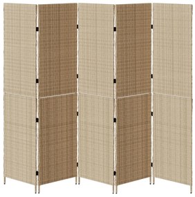 5 Paneles Páraván Összecsukható Bézs 245x180 cm Poly Rattan