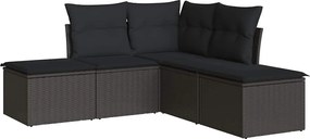 vidaXL 5 részes fekete polyrattan kerti kanapészett párnákkal