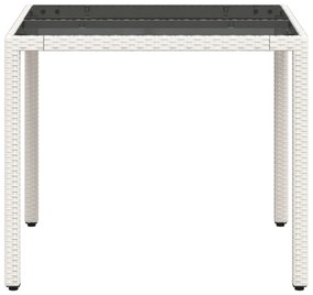 fehér polyrattan üveglapos kerti asztal 90 x 90 x 75 cm