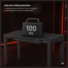 Gamer íróasztal elektromosan állítható, beépített vezeték nélküli QI töltő és USB: Diablo X-RIFT fekete