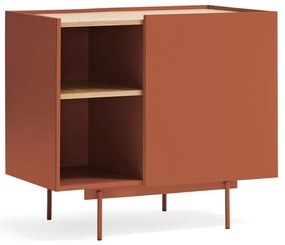 Téglavörös-natúr színű alacsony komód tölgyfa dekorral 90x78 cm Otto – Teulat
