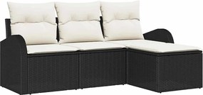 vidaXL Kanapé Szett párnával 4 pcs Fekete és Fehér polirattan