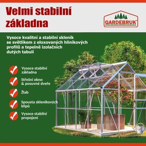 Gardebruk M4 polikarbonát kerti üvegház alappal, 250x190x195cm, átlátszó