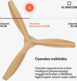 Klarstein Santa Elena mennyezeti ventilátor | 132 cm | 35 W | 25 m² | Csendes működés | Fa