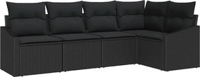 vidaXL Kanapé Szett párnával 5 pcs Fekete polirattan
