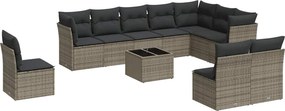 vidaXL 11 részes szürke polyrattan kerti ülőgarnitúra párnákkal