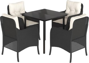 vidaXL 5 részes fekete polyrattan kerti étkezőgarnitúra párnákkal