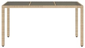 bézs polyrattan üveglapos kerti asztal 150 x 90 x 75 cm