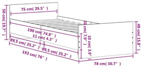 fekete egyszemélyes szerelt fa ágykeret 75 x 190 cm