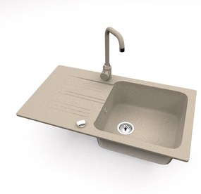 Gránit mosogató NERO Malta + Steel csaptelep + dugókiemelő (bézs)