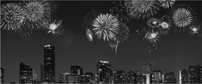 Kép - tűzijáték Miamiban, fekete és fehér (120x50 cm)