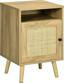 HOMCOM Éjjeliszekrény Rattan Ajtós Nyitott Rekesszel és Döntésbiztos Oldalasztal a Hálószobába Ékszobába 39x35x60 cm Természetes | Aosom
