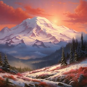 Poszter 90x90cm Hajnali fény csúcsai