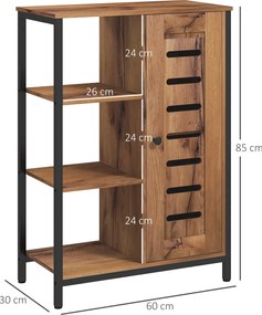 Kleankin Ipari Stílusú Fürdőszobabútor, Acél Váz, 3 Nyitott Polc, 2-szintes Szekrény, Rácsos Ajtó, 60 x 30 x 85 cm, Rusztikus Barna | Aosom