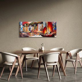 Kép - Victoria Harbour, Hong Kong, olajfestmény (120x50 cm)