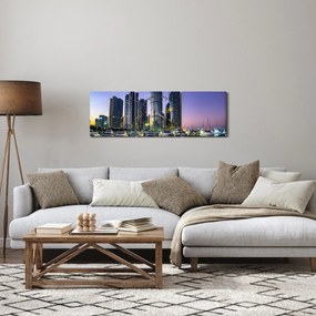 Jachtok és felhőkarcolók képe (órával) (90x30 cm)