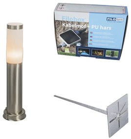 Kültéri lámpaoszlop acél 45 cm IP44 - Rox talp és kábelátvezetéssel