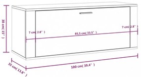 szürke sonoma színű szerelt fa fali cipősszekrény 100x35x38 cm