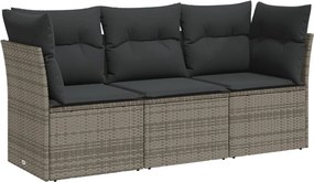 vidaXL 3 részes szürke polyrattan kerti ülőgarnitúra párnákkal