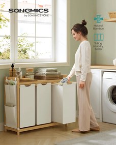 Szennyeskosár 3 rekesszel, 3 x 50 l, 94 x 33 x 78 cm, krémfehér