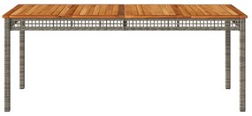 szürke polyrattan és akácfa kerti asztal 180 x 90 x 75 cm