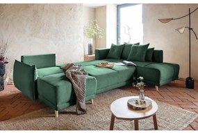 Zöld kordbársony kinyitható sarokkanapé (jobb oldali-U alakú) Lazy Lukka – Miuform