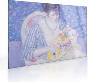Üveg kép - Frederick Carl Frieseke,  The Basket of Flowers, reprodukciók (70x50 cm)