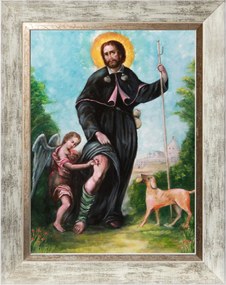 Szent Róka Vallásos Vászonkép Díszített Fehér Keretben 30X40