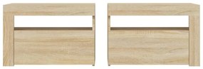 2 db füstös tölgy színű éjjeliszekrény LED-del 60 x 35 x 40 cm