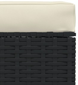 fekete polyrattan kerti lábtartó párnával 70 x 70 x 30 cm