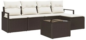 vidaXL Kanapé Szett párnával tárolóval 6 pcs Barna és Krém polirattan