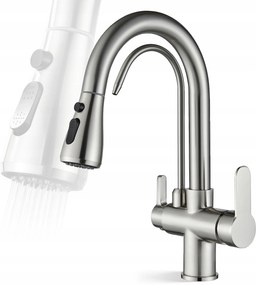 Háromutas konyhai csaptelep Trivium szűrőhöz Ezüst nikkel szálcsiszolt