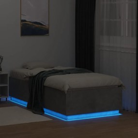 betonszürke szerelt fa ágykeret LED-del 90 x 190 cm
