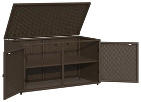 barna polyrattan kerti tárolószekrény 110 x 55 x 60,5 cm