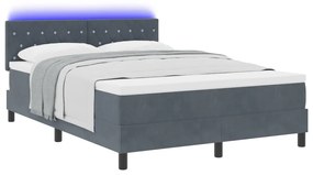Boxspring Ágy Matraccal és LED-del Sötétszürke 140x190 cm Bársony