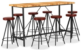 9 részes tömör akácfa/valódi bőr bárszett