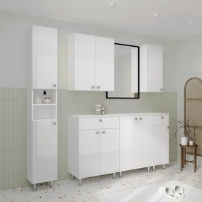 Zaria 2 ajtós fali fürdőszobai szekrény, Fényes fehér / Fehér, MDF, 60 x 22 x 72 cm