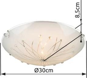 Globo 40402-2 Mennyezeti króm, fehér üveg , ø: 300, H:65, exkl. 2xE27 ILLU 60W 230V