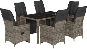 vidaXL 7 részes szürke polyrattan kerti bisztrógarnitúra párnákkal