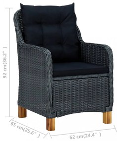 2 db sötétszürke polyrattan kerti szék párnával