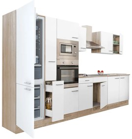 Yorki 360 konyhabútor sonoma tölgy korpusz,selyemfényű fehér fronttal alulfagyasztós hűtős szekrénnyel
