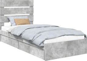 vidaXL Tárolós Ágy fejtámlával Beton Szürke 100 x 200 cm Faanyag