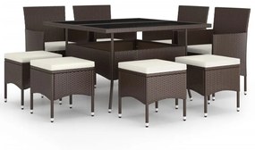 9 részes barna polyrattan kerti étkezőgarnitúra