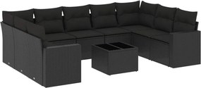 vidaXL 10 részes fekete polyrattan kerti ülőgarnitúra párnákkal