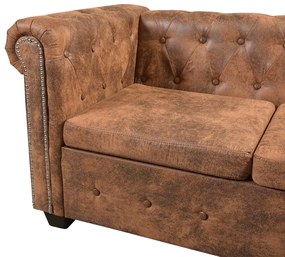 vidaXL 5 személyes barna műbőr Chesterfield sarokkanapé