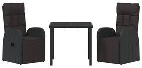 3 részes kerti étkező szett párnákkal fekete poly rattan