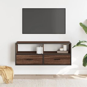 barna tölgy színű szerelt fa és fém TV-szekrény 100x31x39,5 cm