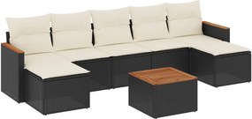 vidaXL 8 részes fekete polyrattan kerti ülőgarnitúra párnákkal