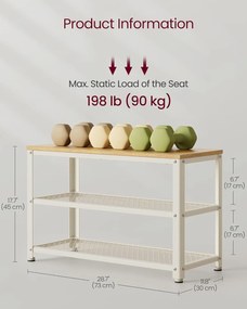 2 polcos Cipőtartós pad, 30 x 73 x 45 cm tölgy bézs és klasszikus fehér